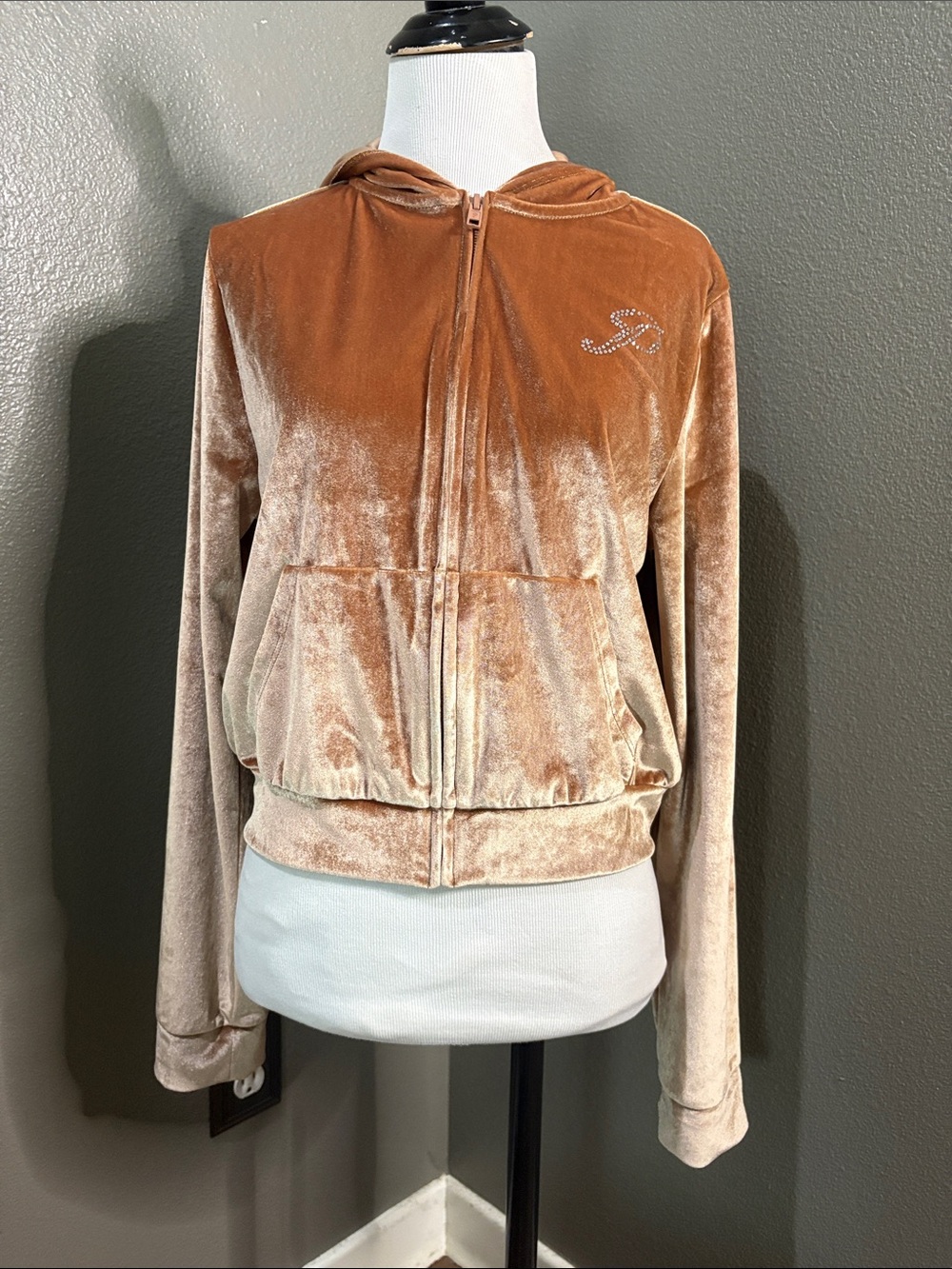 NWT Victoria's Secret PINK Velvet Zip Hoodie Bomber Jacket in Camel